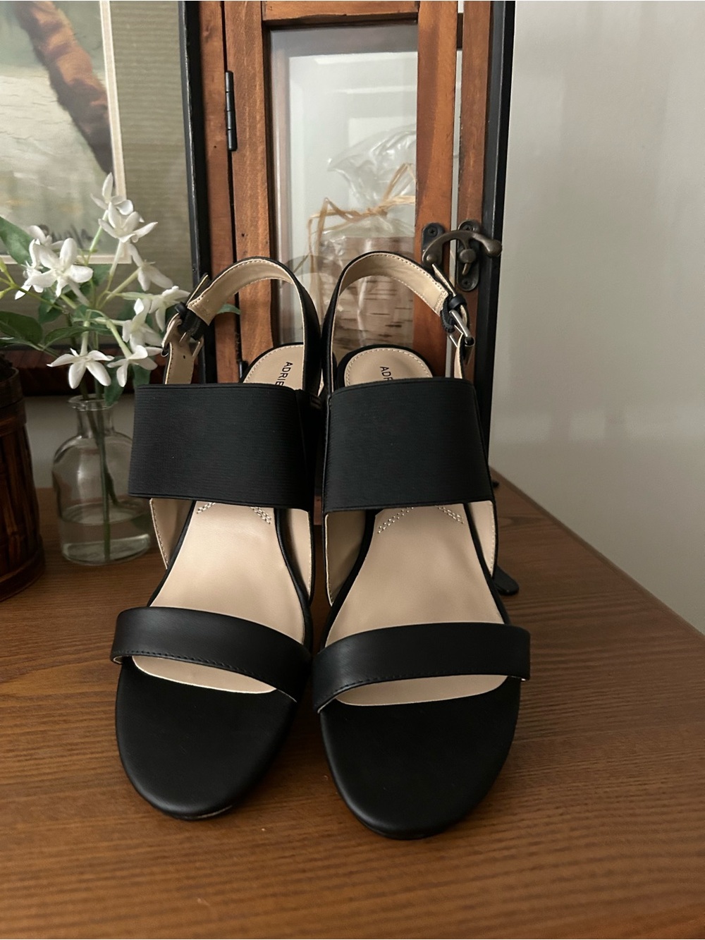 Adrienne Vittadini Black Wide-Strap Slingback Heels